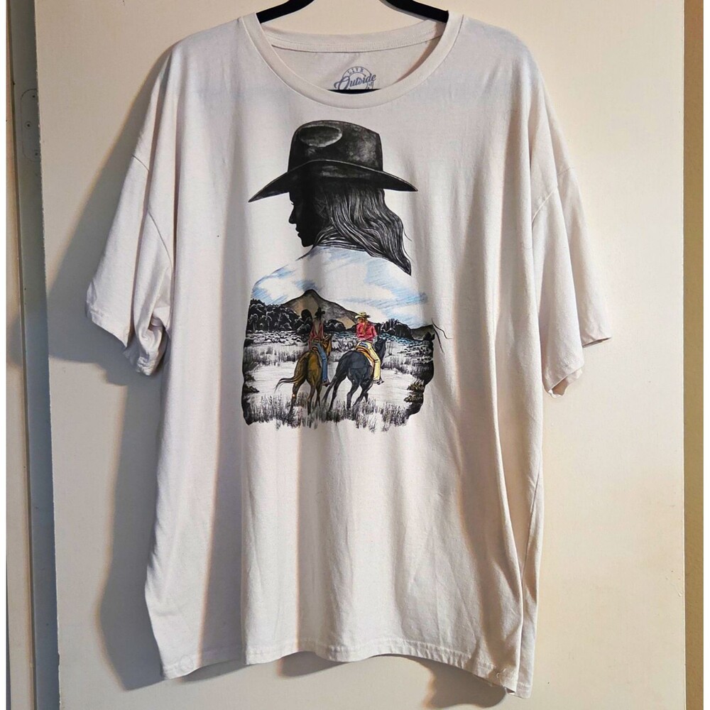 Live Outside The Limits Women's White Graphic Cowboy Western  T-Shirt Sz XL